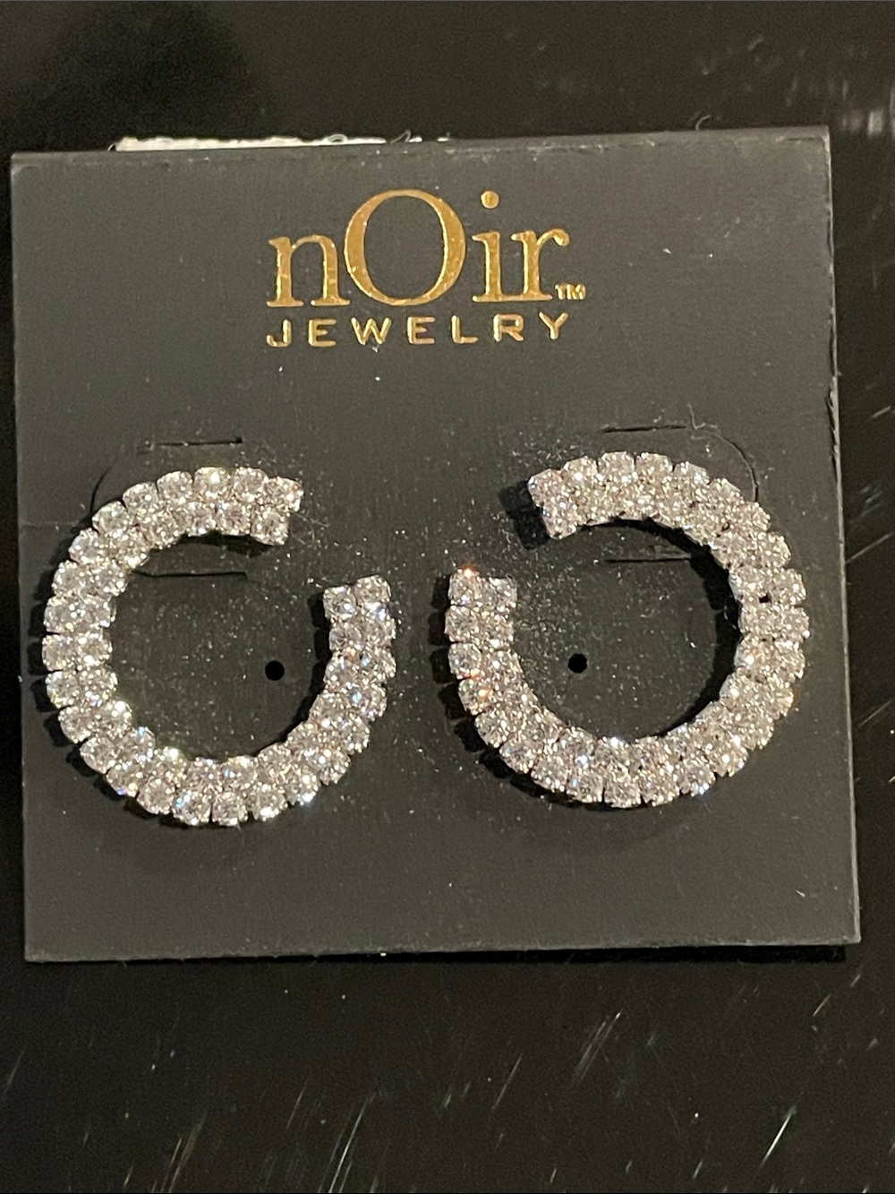 nOir Jewelry Silver Crystal Pavé Open Hoop Earrings